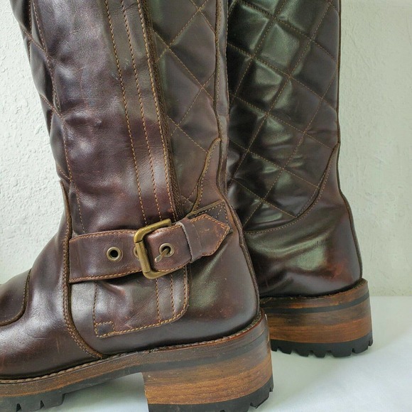 Ralph Lauren Quilted Brown Caruthers Leather Moto Boots Mens Sz 8.5D Italy Made main image 15